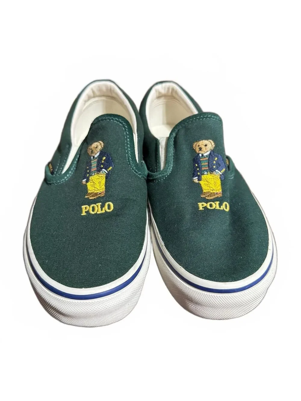 Polo Ralph Lauren Mens Keaton Slip On Polo Bear Shoes 8 Green Canvas Preppy Logo